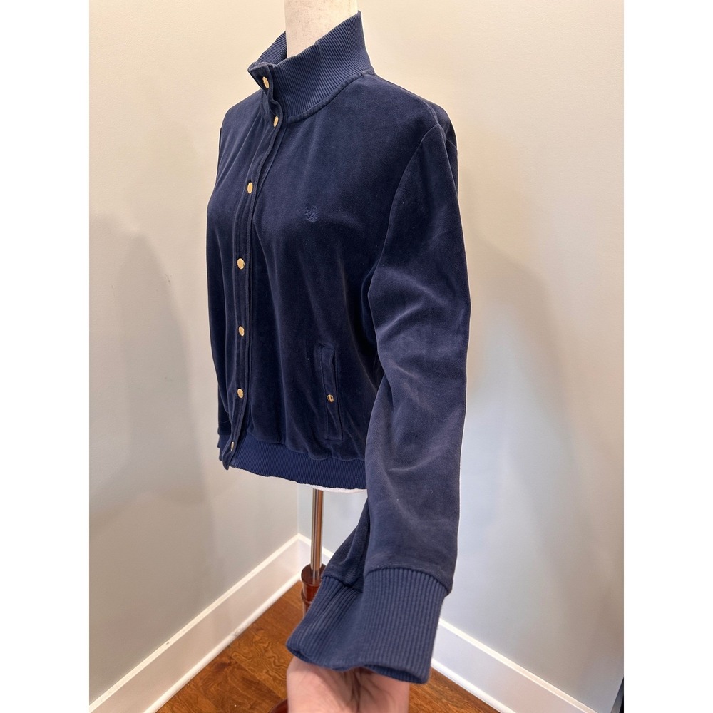 LRL Ralph Lauren Navy Velvet Track Jacket Sz XL Gold Snaps Vintage Y2K City Chic - Picture 5 of 13